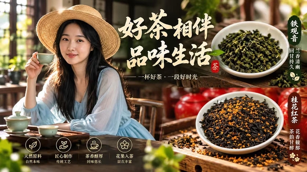 当地采茶姑娘在茶席间品饮茶汤，展示好茶相伴的生活场景